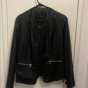 Therapy Black Leather Jacket with Zipper Accents